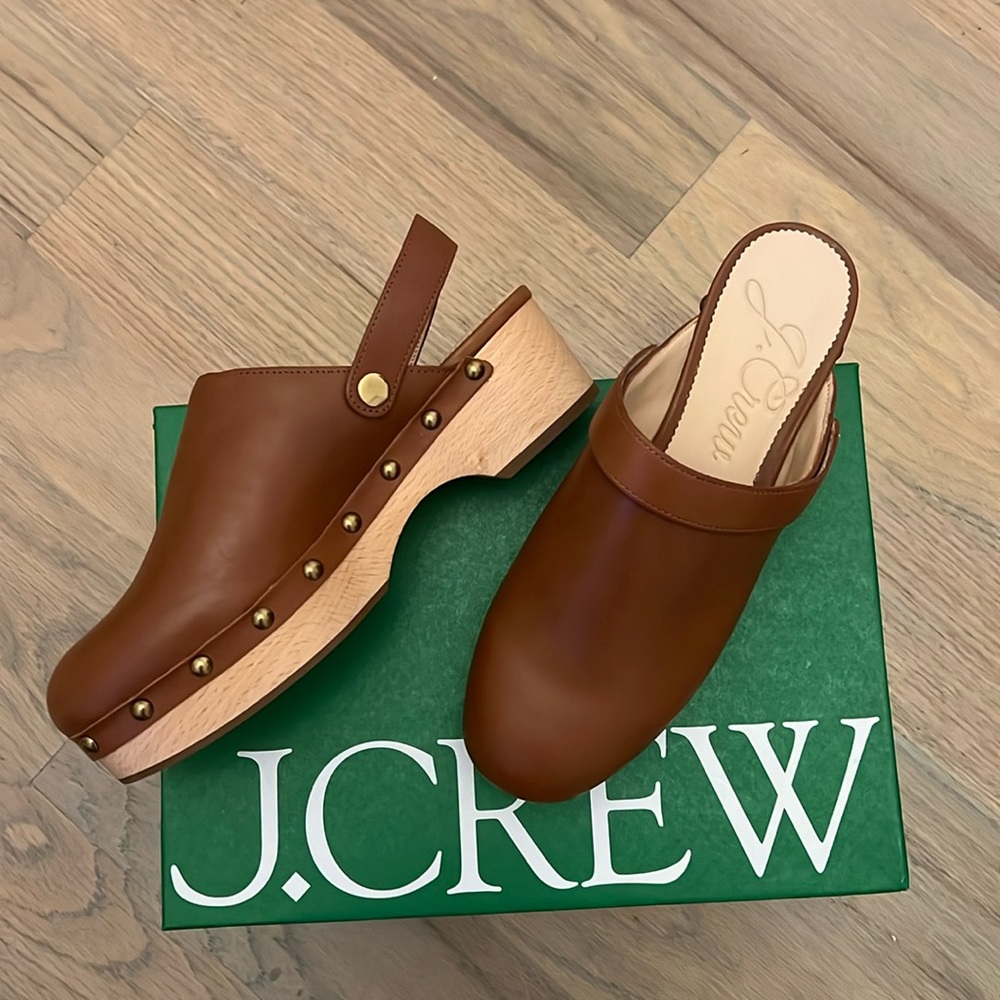NEW IN BOX - J. Crew Leather Clogs (Rich Oak)